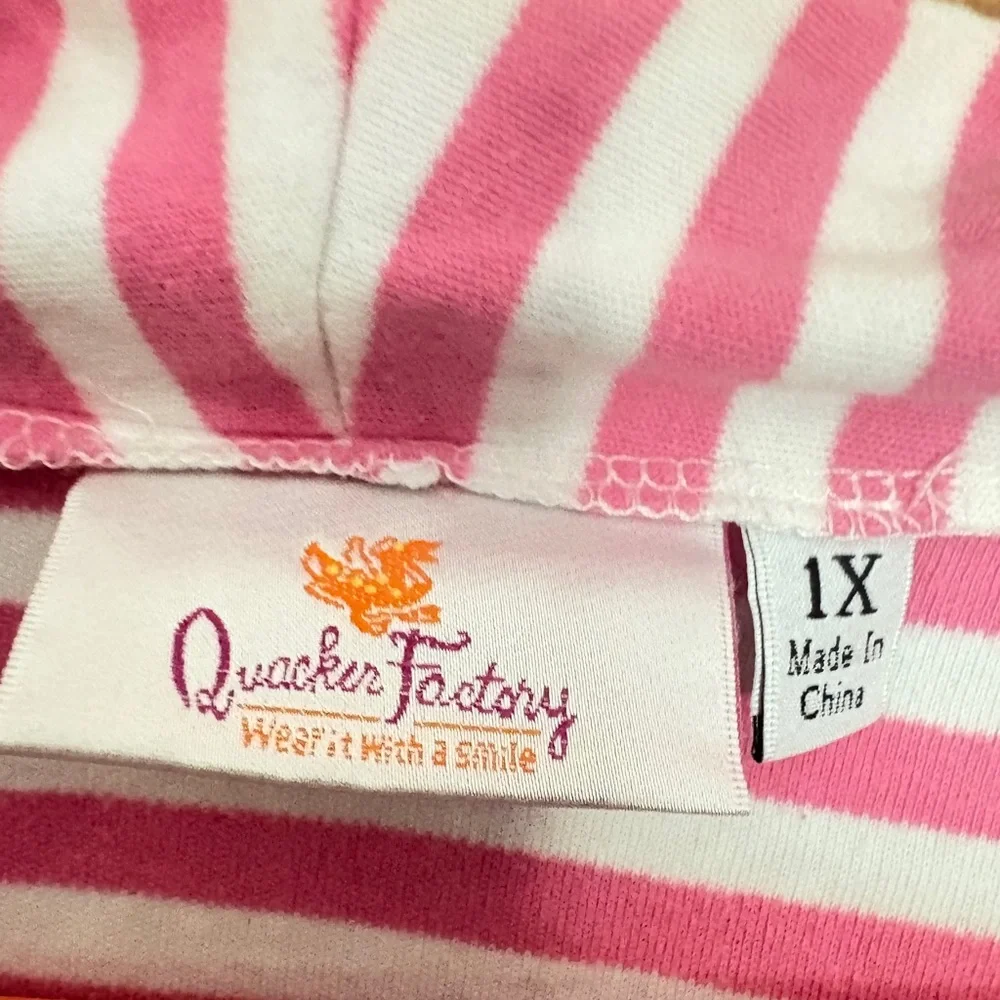 Quacker Factory Pink and White Striped Top with Sequins - Picture 2 of 5